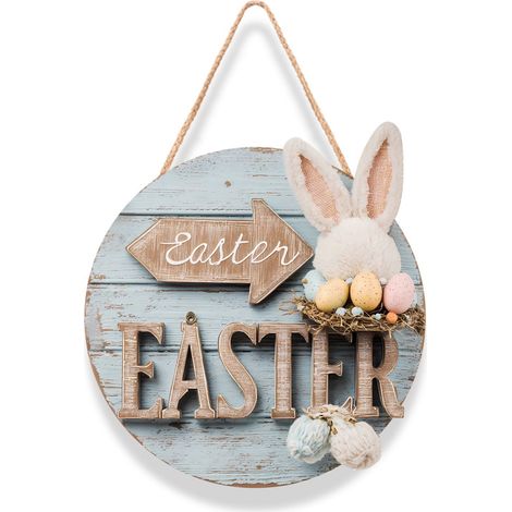 Panneau D'accueil En Bois - Design Lapin De Pâques - Décoration De Porte D'entrée Pour Intérieur Et Extérieur - 1 Pièce