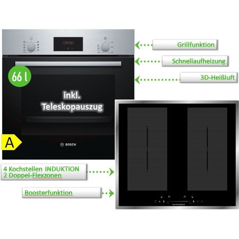 Herdset Bosch Backofen Teleskopauszug 3DHeißluft + Wolkenstein Induktionskochfeld autark 60cm