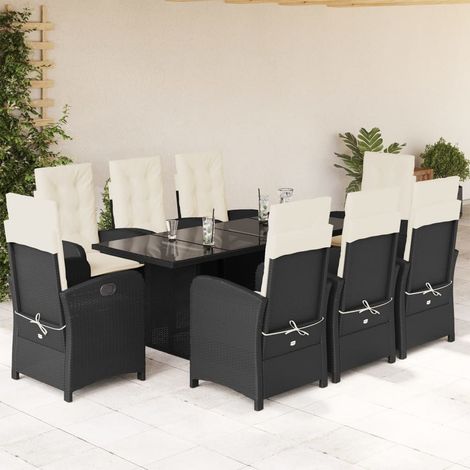 9-tlg. Garten-Essgruppe mit Kissen Schwarz Poly Rattan (1/5)