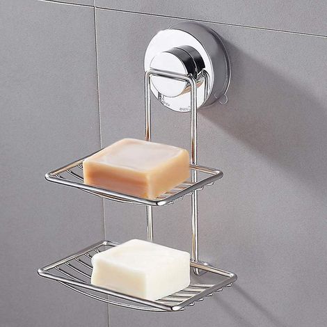 Porte-savon à ventouse double en acier inoxydable pour salle de bain et douche (1/5)