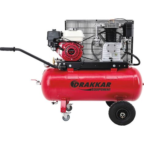 Drakkar Equipement – Compresseur d'air thermique 100L 5CV – Moteur Honda GX160 – Débit 384 l/min – Pression max 10 bar – Niveau sonore 95 dB