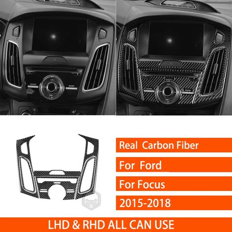 (7 B) Convient pour Ford Focus SE RS ST Ecoboost 2015-2018. Autocollants décoratifs en fibre de carbone véritable pour autoradio central, lecteur CD et panneau de porte. (1/4)