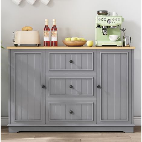 Aparador gris de MDF con 3 cajones y puertas, 126 x 40 x 86 cm, REDOM (1/5)