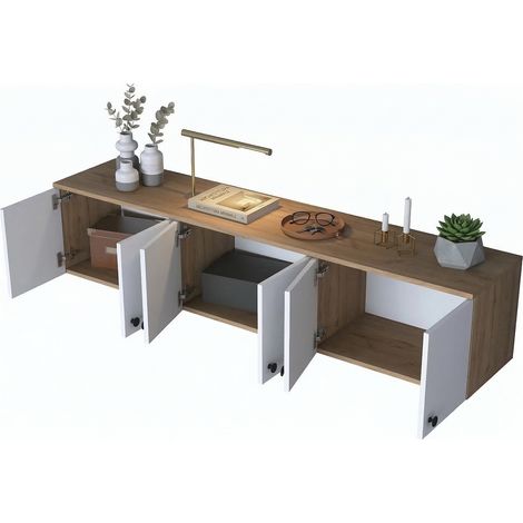 Hängeschrank Jelsi, 6 Türen, 3 Fächer, Drehöffnung, 180x44h cm, Eichenbraun