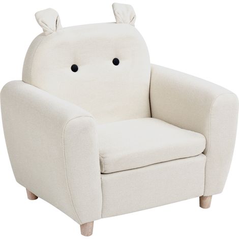 Sillón infantil tapizado efecto lino con reposabrazos para niños blanco crema Maribo