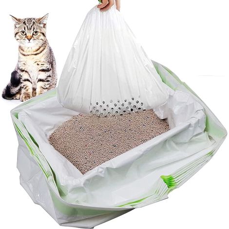 Ryanstar Sacs de Litière pour Chat, 35 Pièces Doublures de Bac avec Cordon Coulissant Résistant, 30 Sacs Tamis Perforés + 5 Sacs Imperméables, Taille 31 x 18 Pouces (1/5)