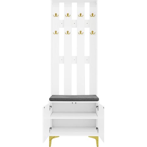 Mueble recibidor con zapatero, banco y ganchos, blanco, tablero de aglomerado, MODENUIT (1/5)