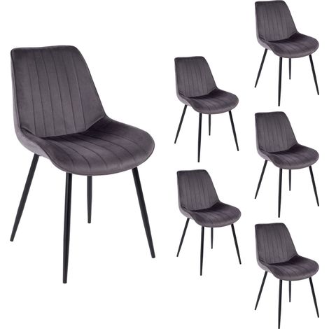 Lot de 6 chaises 60x53x87 cm en velours gris et noir - MINDY