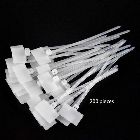 200 Stück Kabelbinder aus Kunststoff, weiße selbstverriegelnde Kabelclips, Kabelorganisation im Büro, Markierungsbinder (1/5)