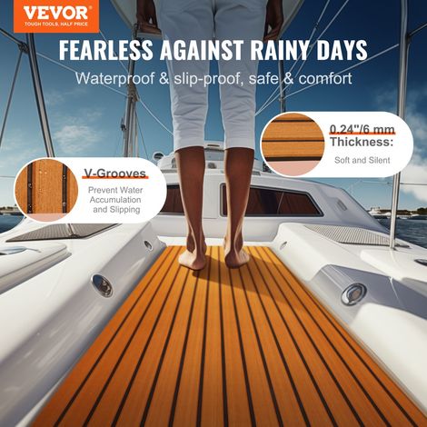 Revêtement de sol pour bateau en mousse EVA 2400 x 900 mm, plancher revêtement de sol autocollant antidérapant, 21 600 cm², tapis marin pour bateaux, yachts, pontons, terrasses de kayak, marron (1/5)