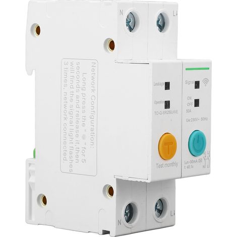 Disjoncteur WiFi 2P 50A 30mA Protection différentielle Commande à distance via APP Minuterie intelligente Interrupteur automatique 230V (1/5)