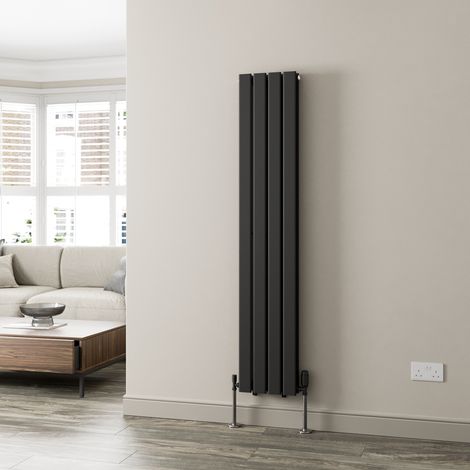 Black Flat Panel Designer Radiator Vertical Horizontal 1600 x 304mm Double Panel