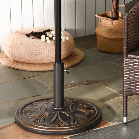 Runder Sonnenschirmständer aus HDPE und Zement, Gewicht 13 kg, für Schirmstangen mit Ø 35/38/48 mm, Ø 48 x 34 cm, Bronze