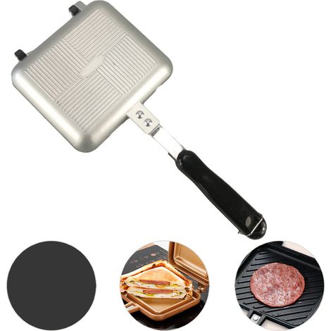 Poêle à frire double face en aluminium avec poignées, poêle à sandwich double face, poêle à griller antiadhésive, poêle à toast (1/5)
