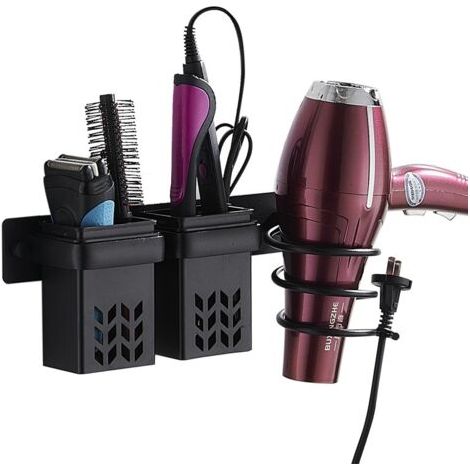 Föhnhalter, Haartrocknerhalterung und Glätteisenhalter aus Aluminium mit ABS-Aufbewahrung und Kabelmanagement, Multifunktionaler Badhalter zur Aufbewahrung von Föhn, Glätteisen u.v.m. (1/5)