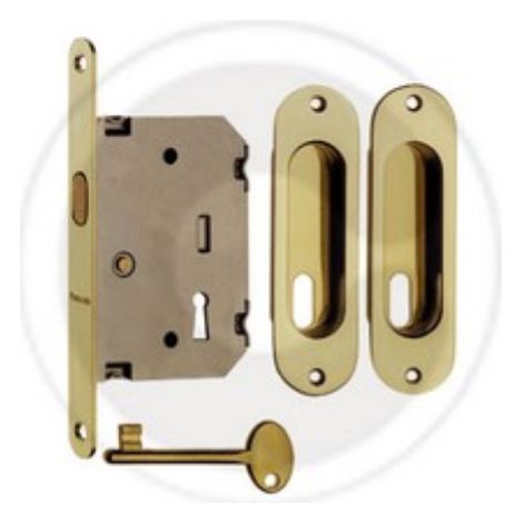 kit pour portes coulissantes niche ovale serrure 50 mm or poli
