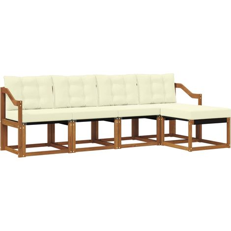 Set di divani da esterno con cuscino 5 pz Salotto da Giardino Naturale e Crema (1/5)