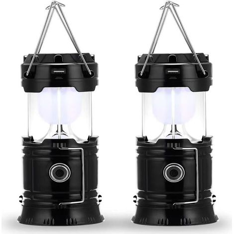 Lampe de camping à LED, prise et rechargeable solaire, avec batterie externe, étanche et coupe-vent, pour randonnée, camping, urgence, ouragan, pêche de nuit, IP66 étanche, pack de 2-LIAIKI (1/5)