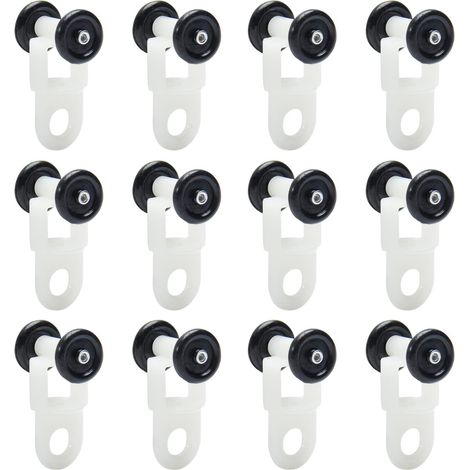 (30pcs) Glisseur Rail Rideaux Roulette Crochet Roue Rideaux Coulissant Poulie pour Fenêtre Voilage Galet en Plastique Noir Blanc (1/5)