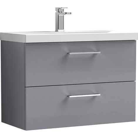 Nuie Arno Satin Grey 800mm Wall Hung 2 Drawer Vanity Unit and Mid Edge Ceramic Basin - ARN2226A (1/3)