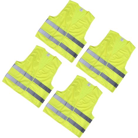 Gilet de sécurité haute visibilité 4 pièces, bandes réfléchissantes néon jaune taille XXL, pour accidents, pannes et circulation, homme femme (1/5)