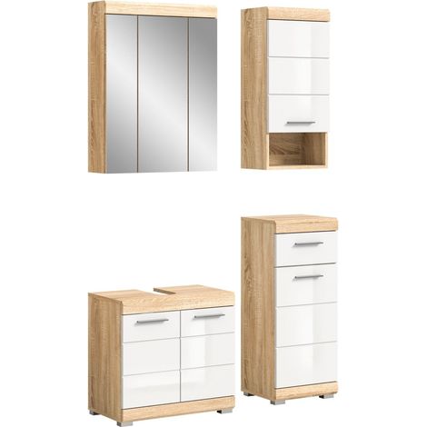 Set da bagno: 1 mobile sotto lavabo, 1 armadio con specchio e 2 mezze colonne