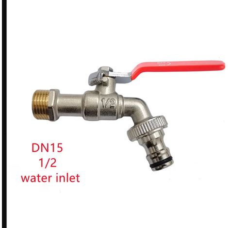 Robinet de jardin extérieur (DN15, poignée rouge), antigel, double commande, en cuivre, pour lave-linge et évier de jardin 1/2". (1/4)