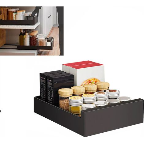 Organisateur d'armoire coulissante de cuisine, étagères de rangement, tiroirs de cuisine coulissants extensibles, aucun perçage requis, noir, 25 cm (1/5)