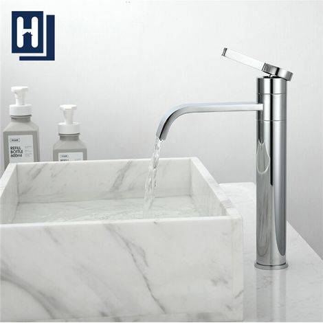 Grifo mezclador de lavabo de cascada para baño, caño giratorio alto de 360 °, grifo de lavabo de latón cromado, diseño moderno para baño (1/5)