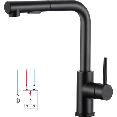 Robinet de Cuisine Noir Basse Pression avec Douchette Extensible pour Chauffe-Eau ou Sppareils Sous évier (1/5)