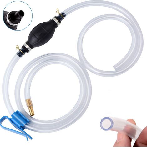 Pompa manuale per carburante - Pompa a sifone - 8 mm - Con tubo da 2 m - 2 fascette stringitubo - Pompa di trasferimento - Per benzina, gasolio, olio, acqua