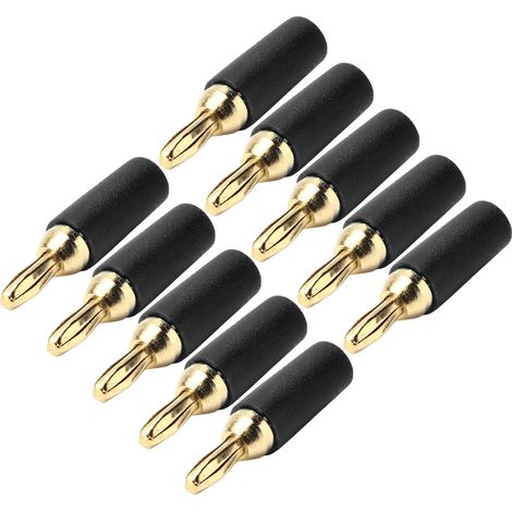 Fiche banane en laiton plaqué or de 2,5 mm, type à quatre feuilles, longueur totale de 25 mm, trou de queue de 3,5 mm, support de fiche soudable, 10007 noir. (1/5)
