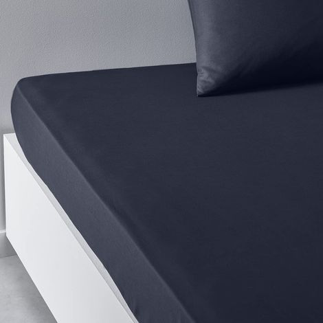 TODAY Essential - Lenzuolo con angoli, 90 x 190 cm, 1 persona, 100% cotone, tinta unita, colore: Blu (1/3)