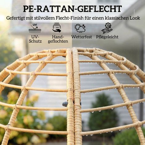 Fauteuil de jardin avec repose-pieds, rotin PE en forme d'œuf, coussins longs et épais, cadre métallique, beige (1/4)
