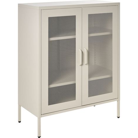 Buffet de Bureau Industriel Moderne en Acier à 2 Portes Étagères Serrures à Clés Beige Clair Wakatipu (1/5)