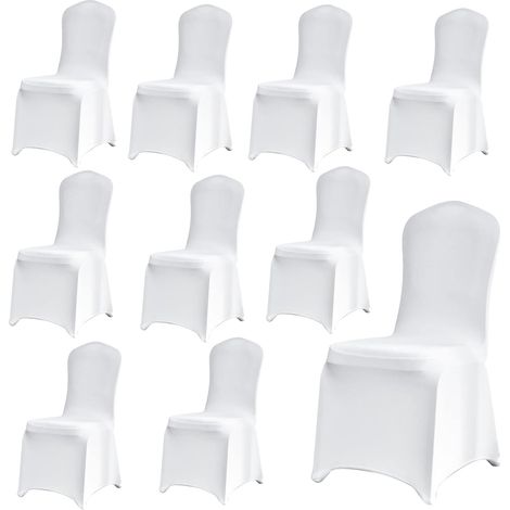 Lot de 10 Housses de Chaise en Élasthanne Extensible – Lavables et Universelles – Housses de Chaise Stretch pour Mariage, Fête et Banquet (Blanc) (1/5)