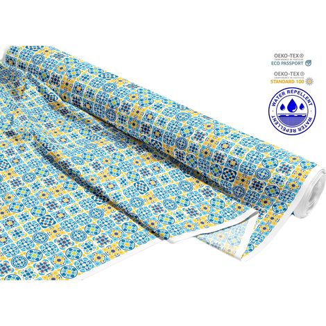 OUTDOOR DEKOSTOFFE OXFORD - Motiv Portugiesisches blaues- gelbes Muster I DR284