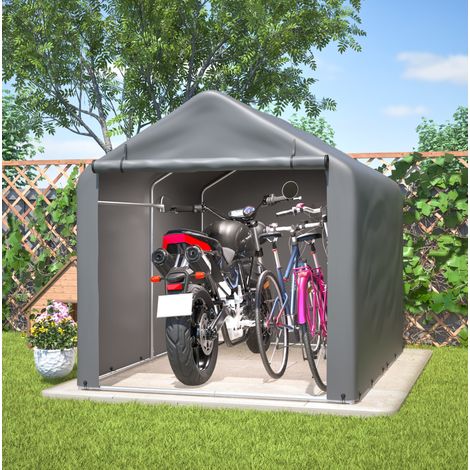 Tenda garage per esterno in acciaio e PE grigio 160x220x165 cm con porta avvolgibile e prese d'aria (1/5)