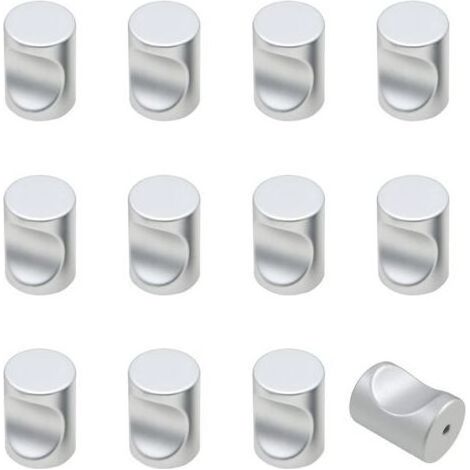 Poignées cylindriques pour meubles, armoires, caves à vin, etc. - lot de 12, argentées, 20 x 25 mm (1/4)