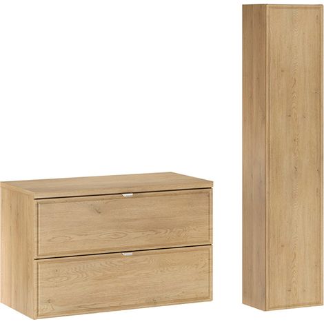 Ensemble meuble salle de bain suspendu 80 cm TERRA CREMONA chêne avec plan et colonne 30 x 140 cm (1/5)