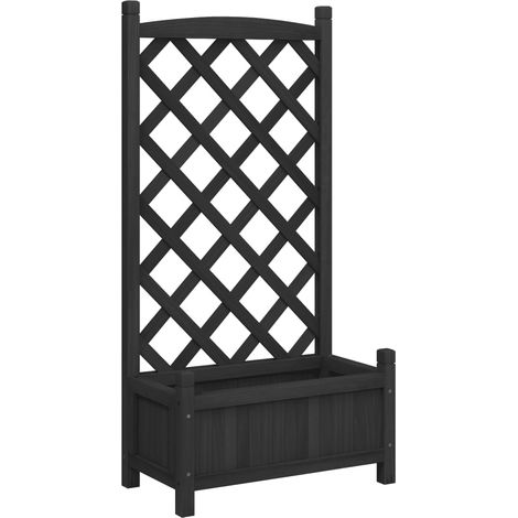 Macetero bancal elevado plantas flores terraza jardín con enrejado de madera maciza de abeto negro 020038334