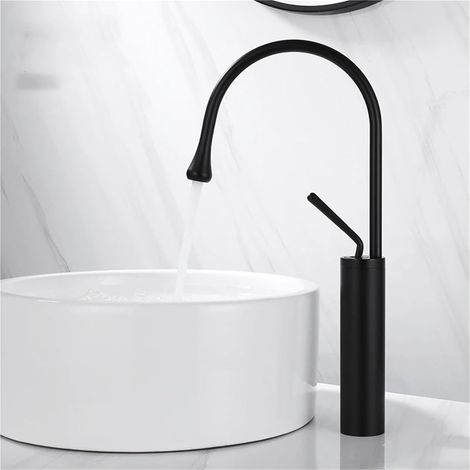 Robinet Cuisine Mitigeur de Pivotant à 360° Robinetterie avec Bec Haut Evier Froid & Chaud 45cm Noir (1/5)