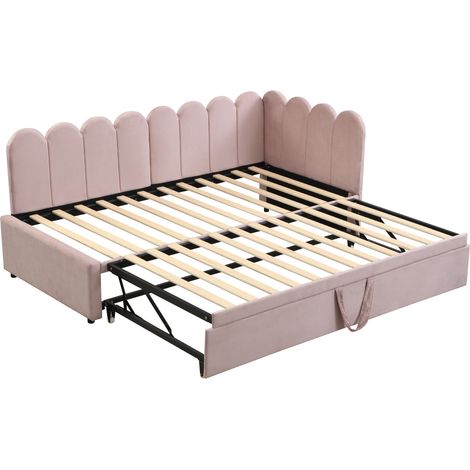 Divano letto angolare 2 in 1 in velluto rosa 90 x 200 cm HOMVRA (1/5)