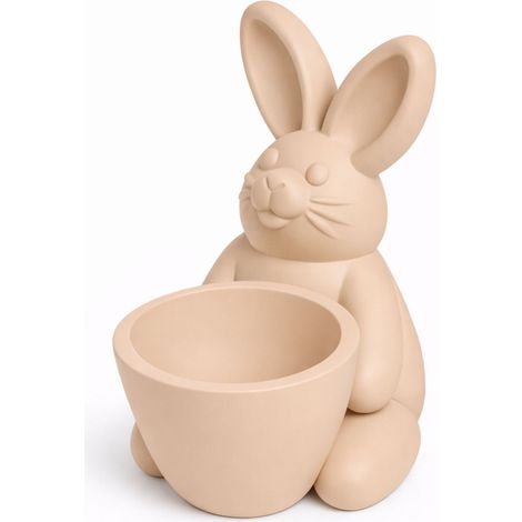 Decorazione pasquale: coniglietto beige con ciotola e contenitore per piccoli oggetti. (1/3)