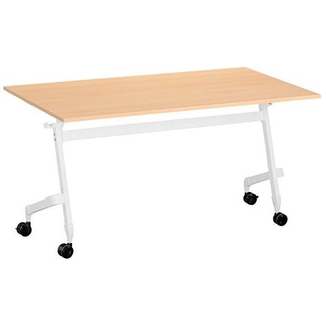 Table rabattable plateau hêtre L 140 x P 70 cm - Galice Plus - piétement blanc - Maxiburo (1/5)