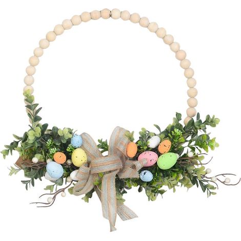 Couronne de Pâques en rotin - Décoration de Pâques colorée avec lapin et carotte (1/5)