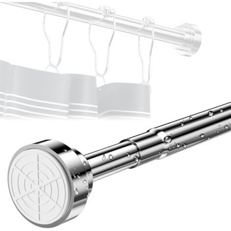 QORVA-55-85cm tringle rideau sans percage Inox, barre de douche Ferme et extensible, tringle à rideaux télescopique, tringle pivotante Réglable penderie pour Salle de Bain Penderie Cuisine
