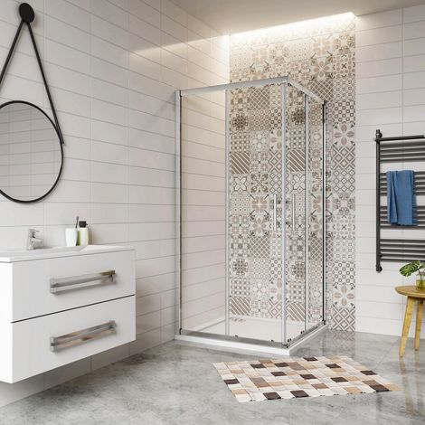 Aica cabine de douche coulissante 90x90x185cm, cabine de douche carrée avec un receveur de douche et une bonde de douche et un siphon 90cm