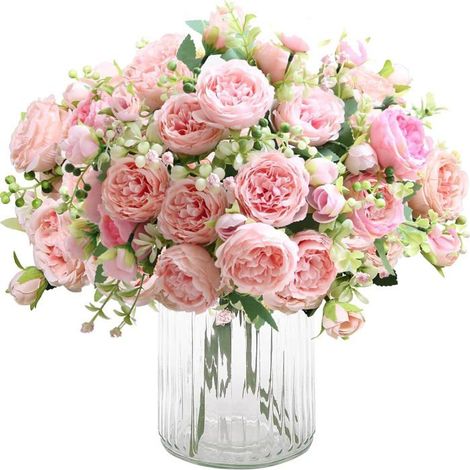 2 Bouquets Pivoines Artificielles en Soie Bouquets pour Fête de Mariage, Centre de Table, Décoration, Rose (1/5)