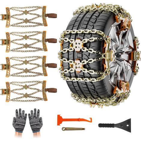 Chaînes à Neige 4pcs Réglables et Robustes pour Voitures, Camions, SUV - Largeur 165-265mm - Avec Pelle à Neige en Plastique et Gants (1/5)